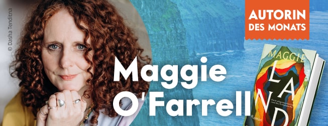 Auf dem Foto ist eine Frau mit lockigem rötlichen Haar zu sehen, Maggie O'Farrell, außerdem ist ihr gerade erschienes Buch zu sehen